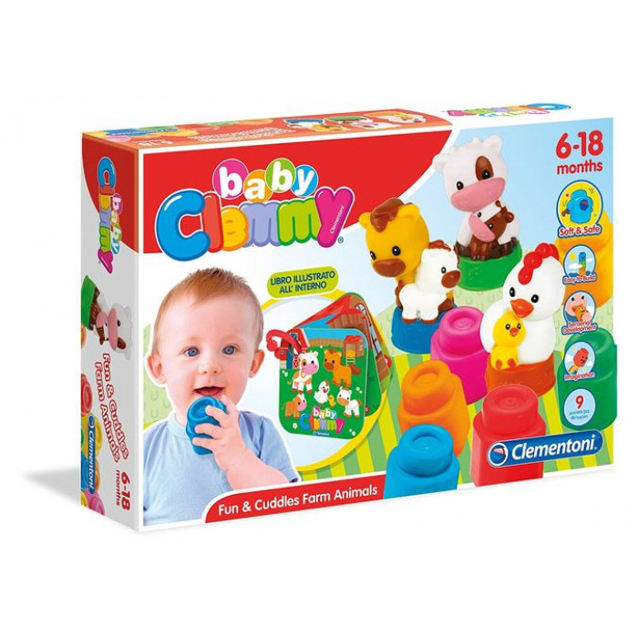Carticica cu animale de la ferma si set joaca Clementoni