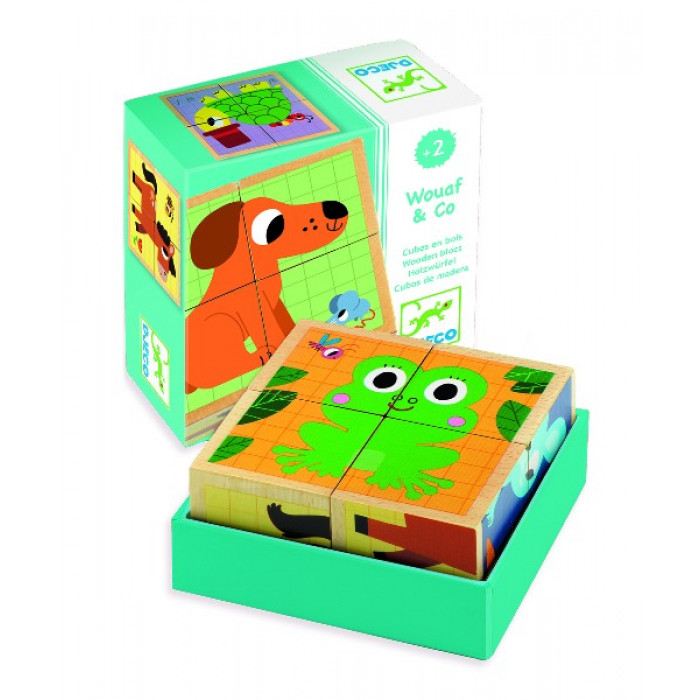 Puzzle cuburi lemn animalute Djeco