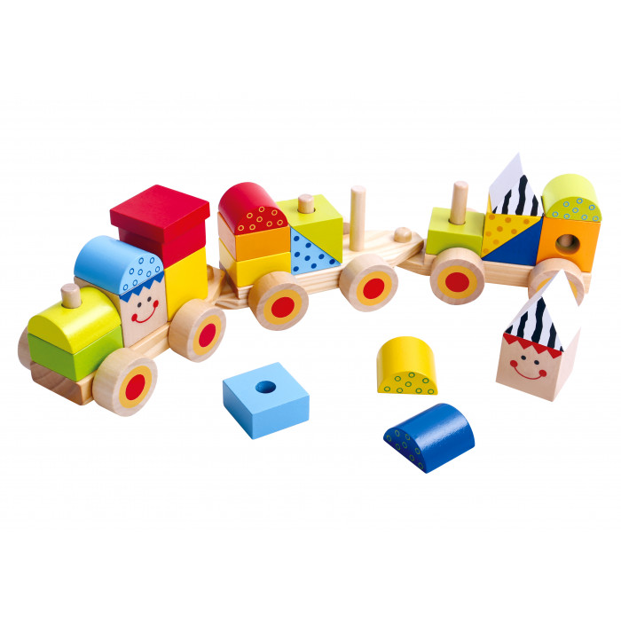 Trenulet cu piese de stivuit din lemn Tooky Toy