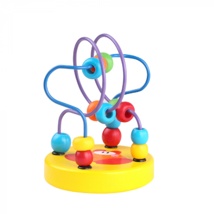 Mini labirint cu margele colorate galben Tooky Toy