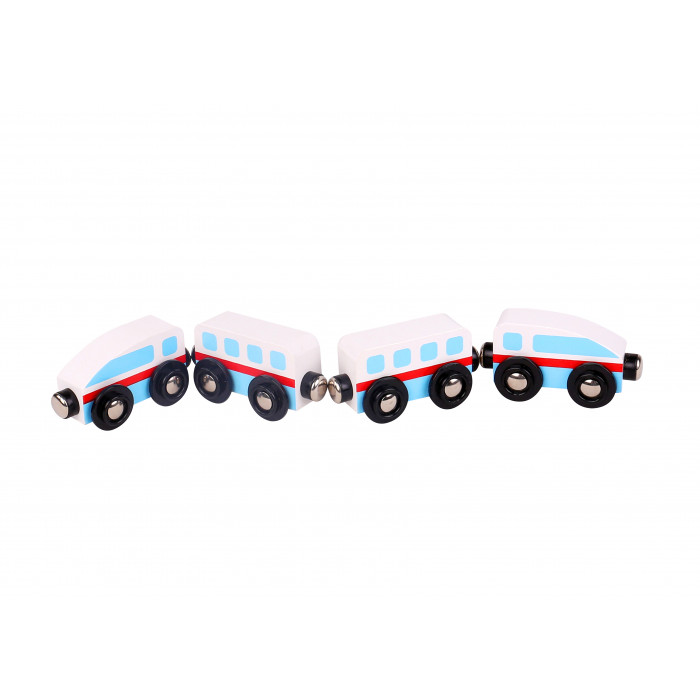 Trenulet lemn alb si albastru cu magnet Tooky Toy