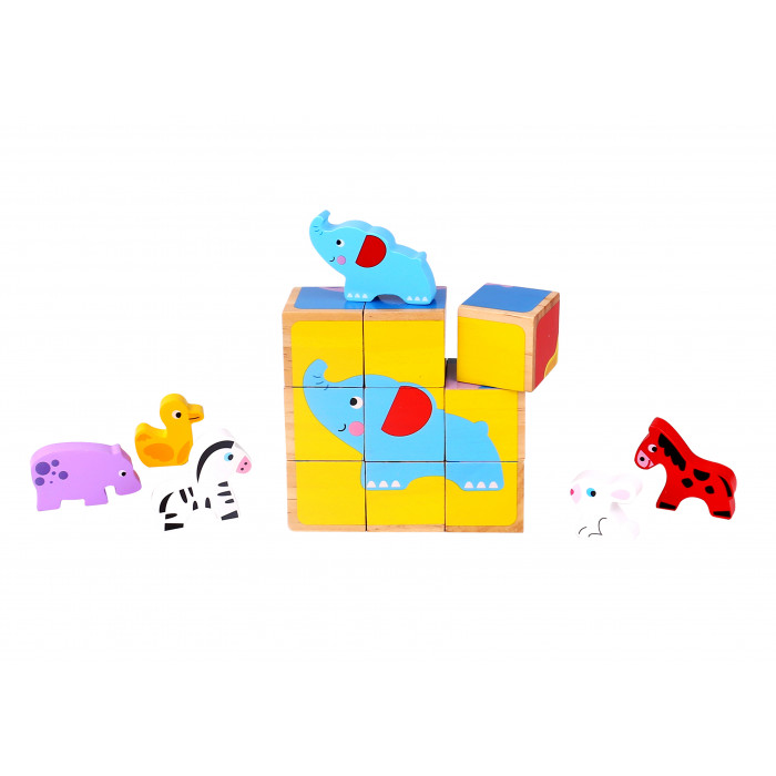 Puzzle lemn cuburi si figurine Tooky Toy