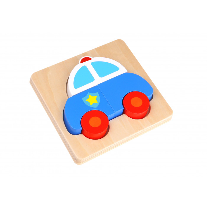 Mini Puzzle lemn masina de politie Tooky Toy