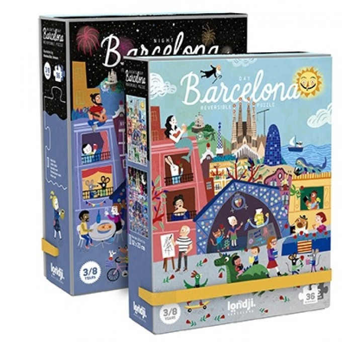 Puzzle reversibil zi si noapte 36 piese Barcelona Londji