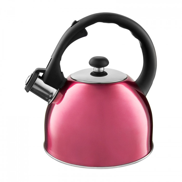 Ceainic din inox cu fluier Bennet, capacitate 2 litri, roz, inductie