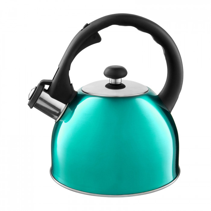 Ceainic din inox cu fluier Bennet, capacitate 2 litri, turcoaz, inductie
