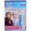 Set 2 periute electrice de dinti Oral-B Kids Frozen II pentru copii + D100 Vitality pentru adulti, 7600 oscilatii/min, Curatare 2D, 2 programe, 2 capate, 4 stickere incluse, albastru/gri