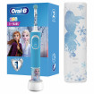 Periuta de dinti electrica Oral-B Vitality Frozen pentru copii + Travel Case, 7600 oscilatii/min, Curatare 2D, 2 programe, 1 capat, 4 stickere incluse, albastru