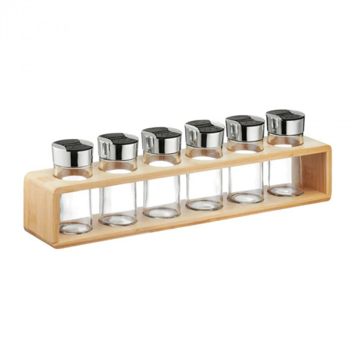 Set recipiente pentru condimente Ambition, 7 piese, suport bambus