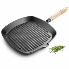 Gratar din fonta Lamart, dimensiune 24 x 24 cm, maner lemn, inductie Gratar din fonta Lamart, dimensiune 24 x 24 cm, maner lemn, inductie