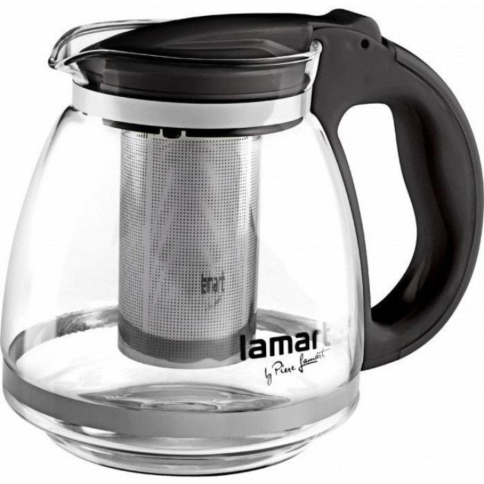 Ceainic din sticla cu sita din inox Lamart, capacitate 1100 ml, negru