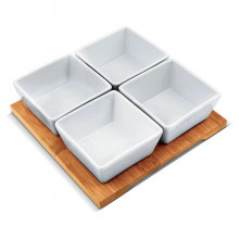 Set 4 boluri portelan pentru servire Lamart, suport bambus 19 x 19 cm Set 4 boluri portelan pentru servire Lamart, suport bambus 19 x 19 cm