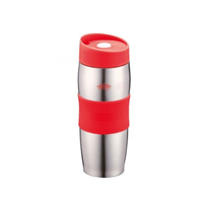 Cana termos cu pereti dubli inox Peterhoff, capacitate 380 ml, rosu