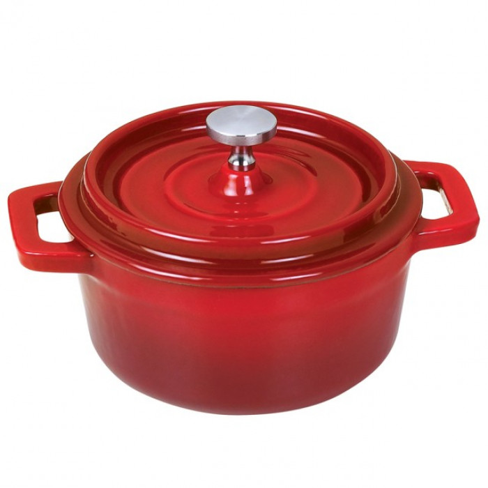 Mini-cratita din fonta emailata KingHoff, capacitate 250 ml, diametru 10 cm, capac fonta, manere fonta, inductie