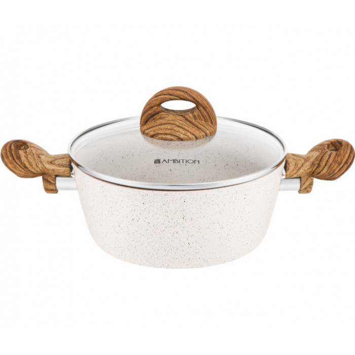 Oala cu capac sticla 20cm invelis stone effect Nature
