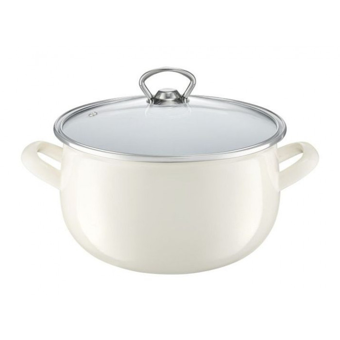 Oala email cu capac 18 cm, 3.1L crem Garden