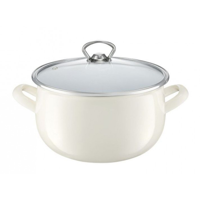 Oala Email cu capac 22 cm, 5.7L Crem Garden