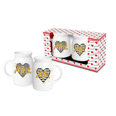 Set 2 Cani Lapte/Vin Fiert Mrs+Mr Negru Auriu Set 2 Cani Lapte/Vin Fiert Mrs+Mr Negru Auriu