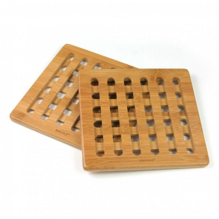 Set 2 suporturi pentru vase fierbinti KingHoff KH-1216, material bambus, forma patrata