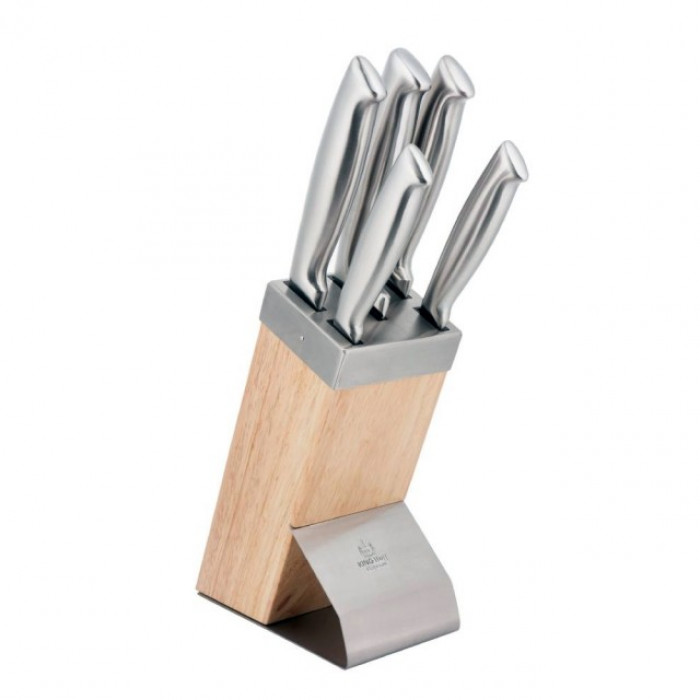 Set de cutite cu lama inox si suport din lemn KingHoff, 6 piese