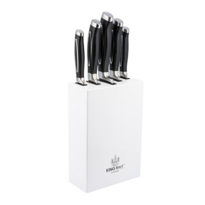 Set de cutite cu lama inox si suport din MDF KingHoff Platinum, 6 piese