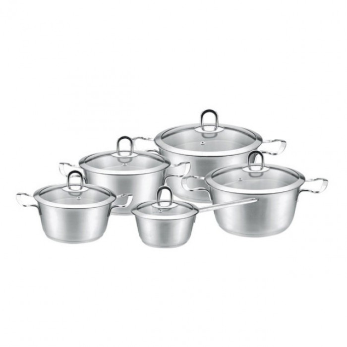 Set de oale din inox KingHoff, 10 piese, inductie, capac