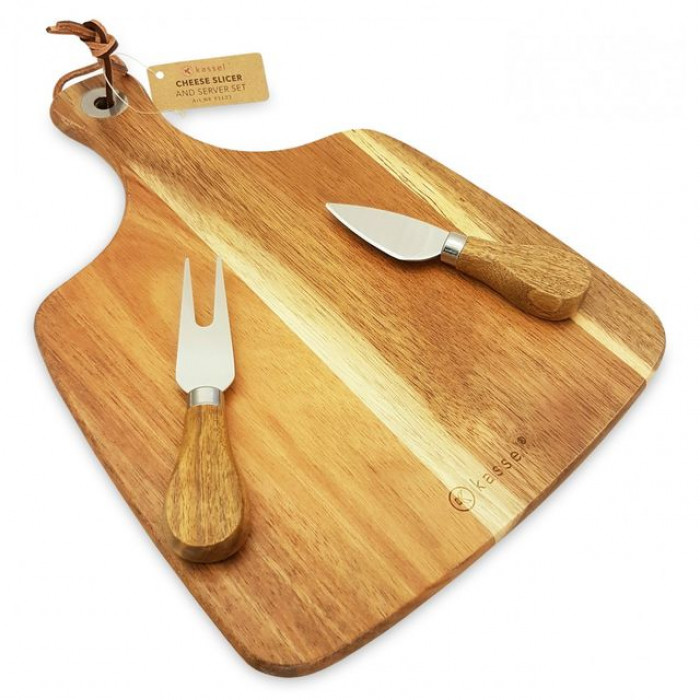 Set tocator si cutite pentru branzeturi Kassel, lemn de salcam, lama inox