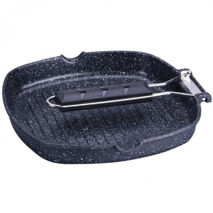 Tigaie grill cu interior marmorat Kinghoff, diametru 28 x 28 cm, maner rabatabil, inductie