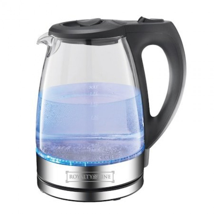 Fierbator din sticla Royalty Line RL-GWK2200.1C BLUE, 2200W, capacitate 1.7L, lumina led albastru