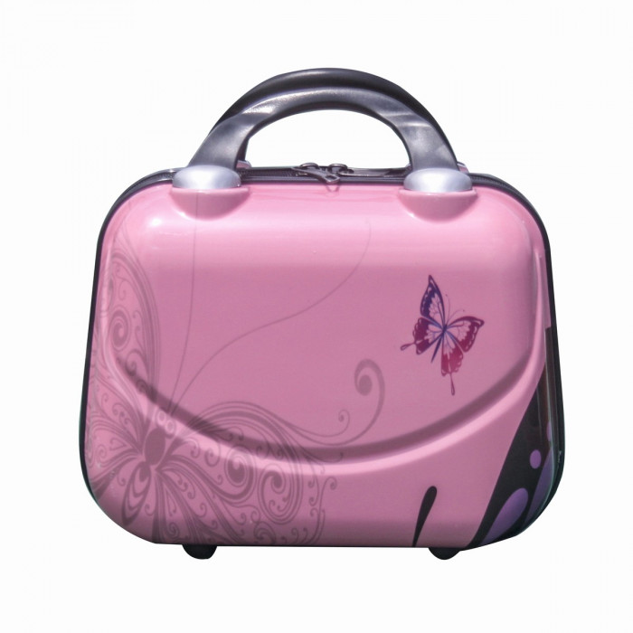 Valiza pentru calatorie, din ABS si policarbonat, 10 inch, Fluturas Roz