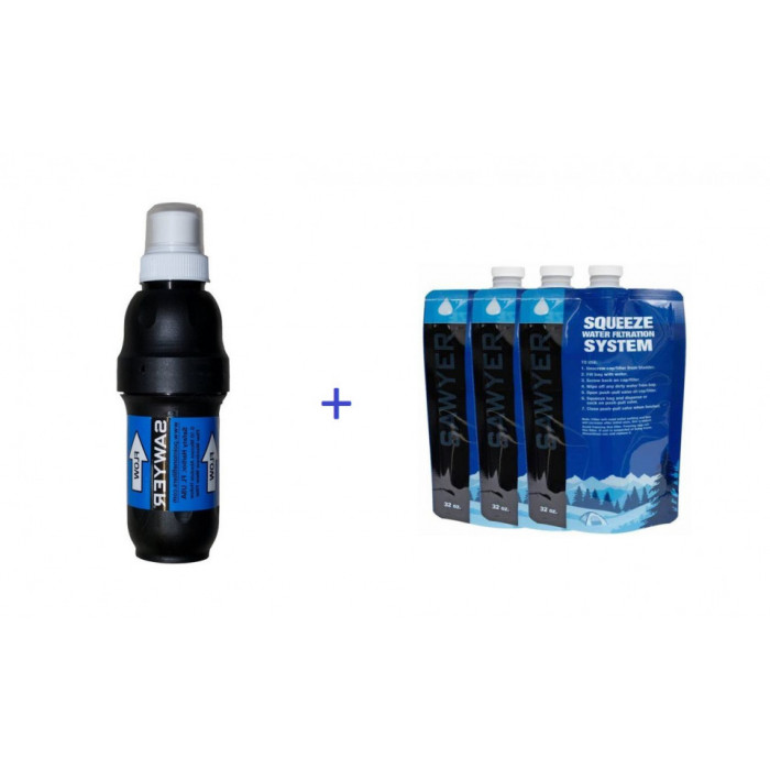 SET PROMOTIONAL - SAWYER SQUEEZE SP129 filtru profesional de apa potabila + 3 pungi compatibilie de 1litru