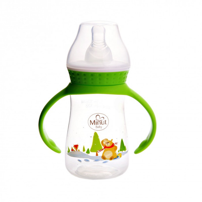 Biberon "Ursul pacalit de vulpe" cu manere 125 ml Minut Baby 0+