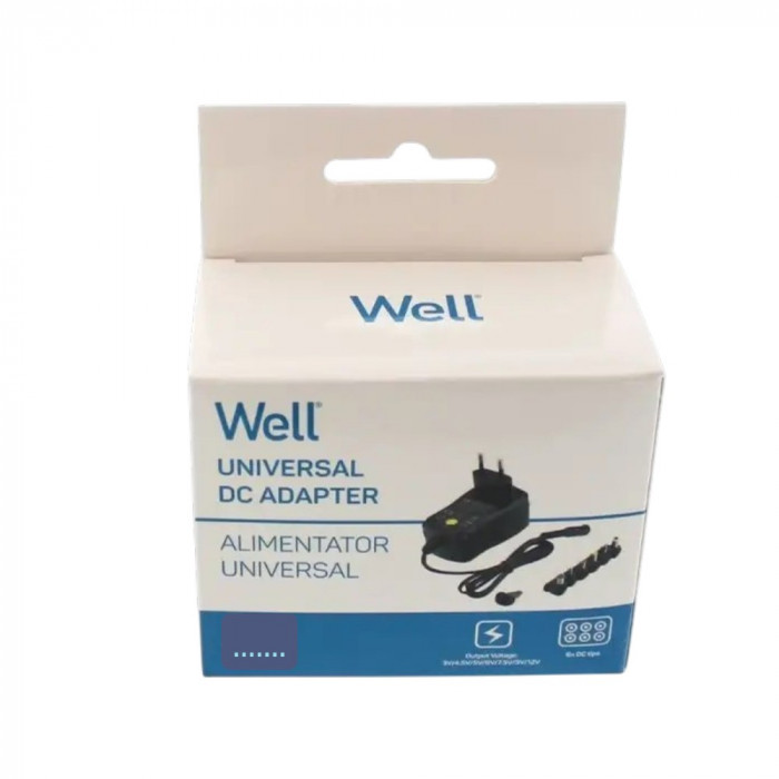 Alimentator Universal Well® PSUP-SMP-1500MA/6T/2-WL, 6 Mufe Incluse, Tensiune Reglabila 3V-12V, Protectii Multiple, 1500mA