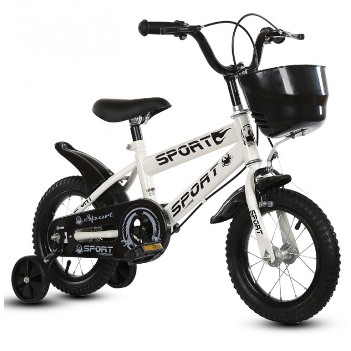 Bicicleta pentru copii cu roti ajutatoare si frane, 16 inch, Alba