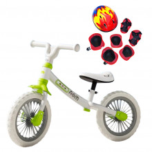 Bicicleta echilibru 2-5 ani, Alba, 12 inch, Fara pedale pentru incepatori, Echipament protectie, Roti din spuma EVA