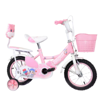 Bicicleta pentru copii intre 2 ani si 5 ani, Roz, Doua locuri si roti ajutatoare, Pedale si roti din cauciuc de 12 inch, Frane fata-spate, Cos depozitare, Ghidon si sezut reglabil