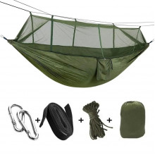 Hamac turistic din nylon cu plasa de tantari, culoare verde, dimensiuni 260 cm x 140 cm Hamac turistic din nylon cu plasa de tantari, culoare verde, dimensiuni 260 cm x 140 cm