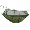 Hamac turistic din nylon cu plasa de tantari, culoare verde, dimensiuni 260 cm x 140 cm