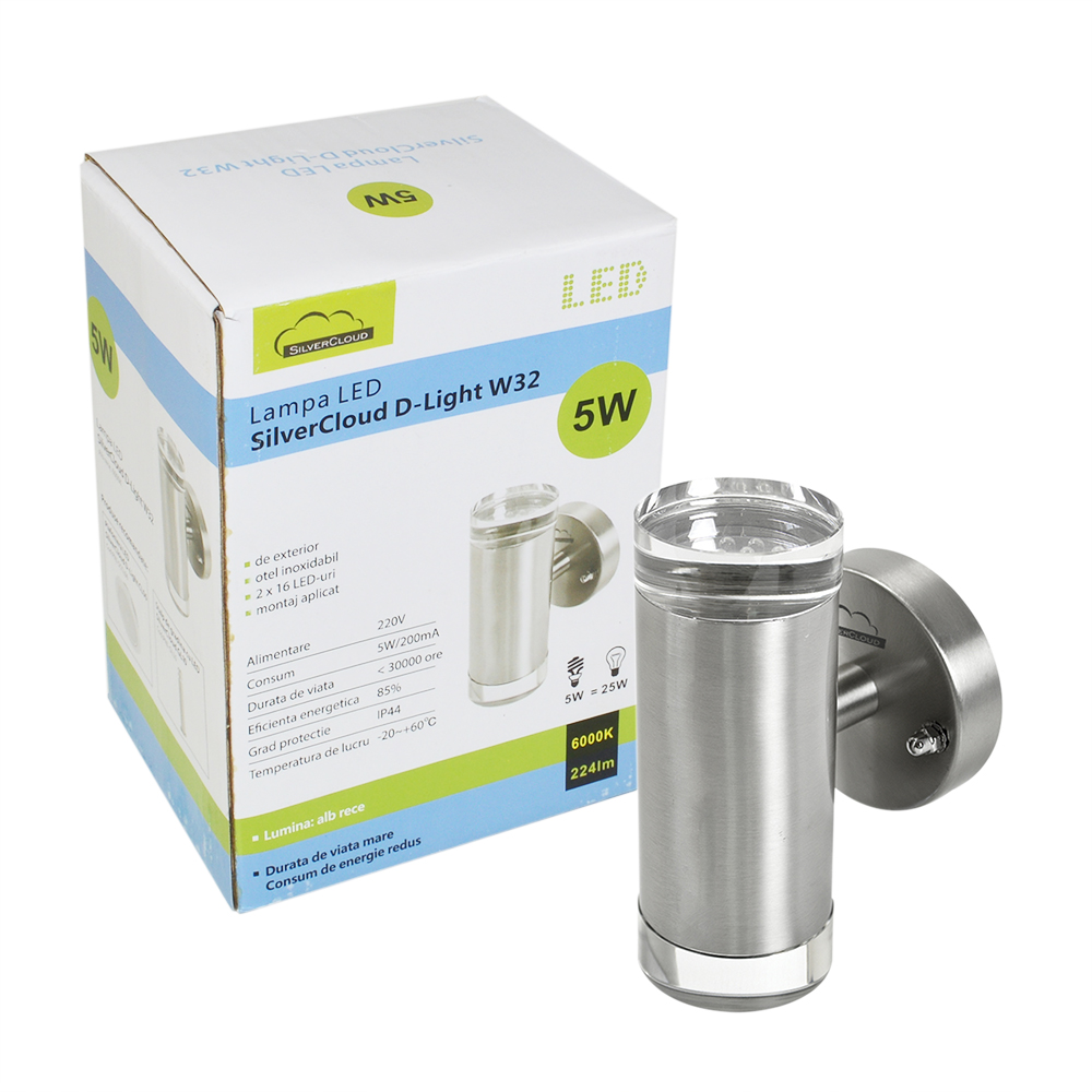 Lampa led silvercloud d-light w32 de exterior din otel inoxidabil