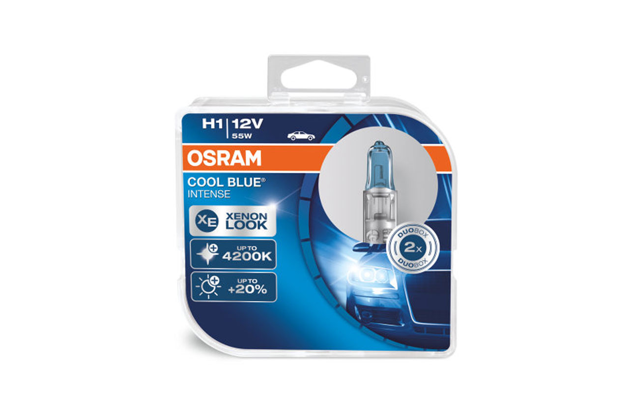Set 2 becuri auto cu halogen osram h1 12v 55w p14,5s cool blue intense 4200k
