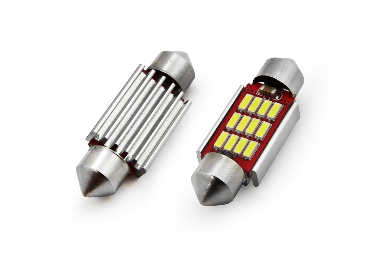 Set becuri auto cu LED CANBUS sofit C5W 12 SMD 4014 39mm Alb 12/24V