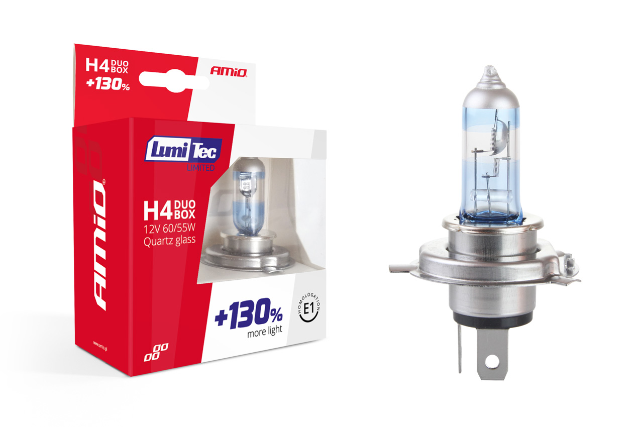 Set 2 becuri cu halogen H4 12V 60 / 55W LumiTec LIMITED + 130% DUO BOX