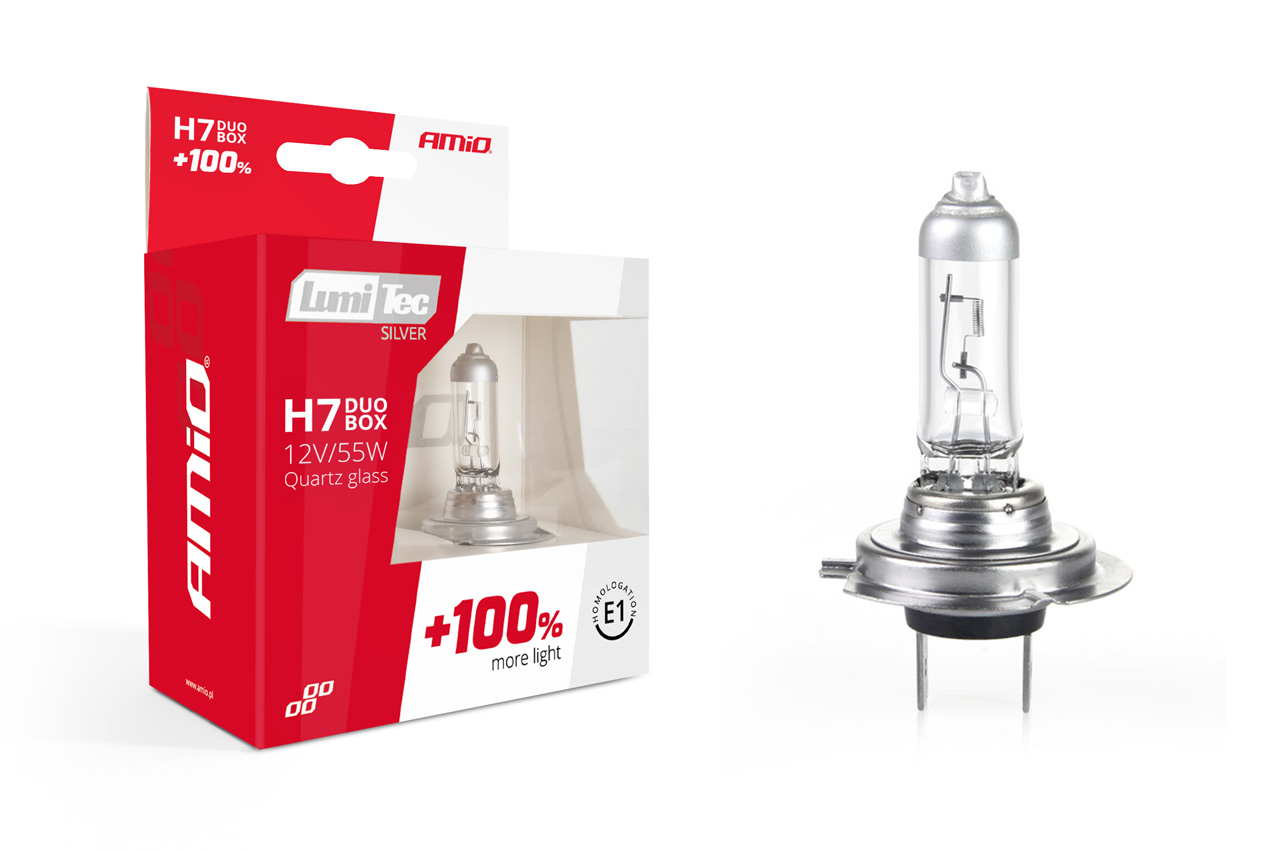 Set 2 becuri cu halogen H7 12V 55W LumiTec SILVER + 100% DUO BOX