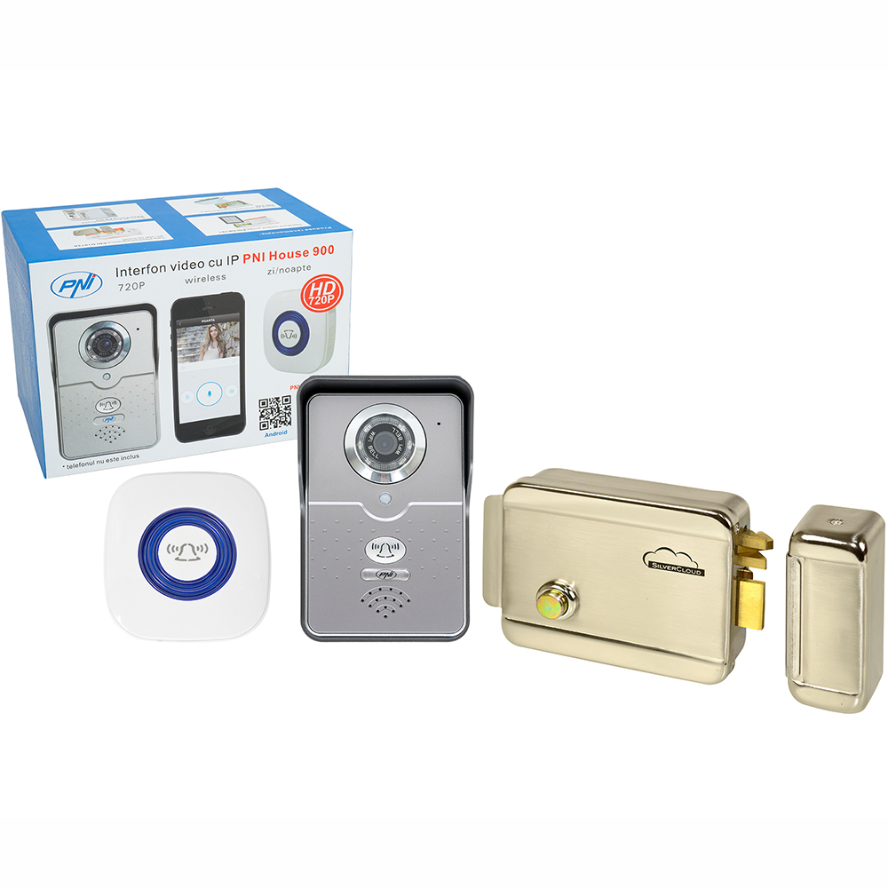 Kit interfon video cu ip pni house 900 si yala electromagnetica silvercloud yl500 cu butuc