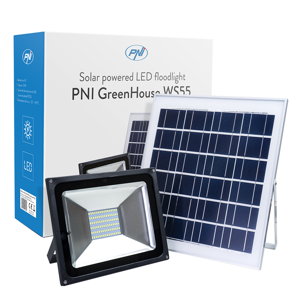 Reflector led 50w pni greenhouse ws55 cu panou solar si acumulator