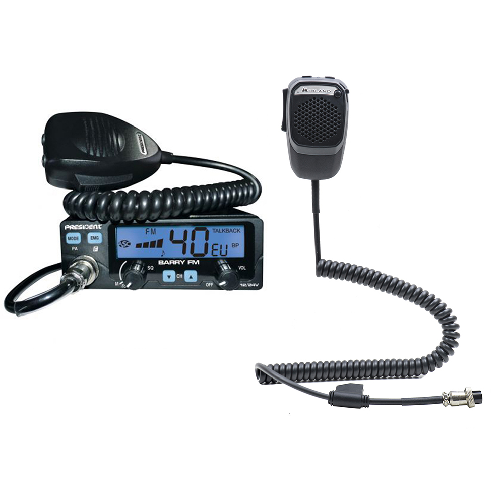 Kit cbtalk statie radio cb president barry + microfon inteligent dual mike cu bluetooth 6 pini