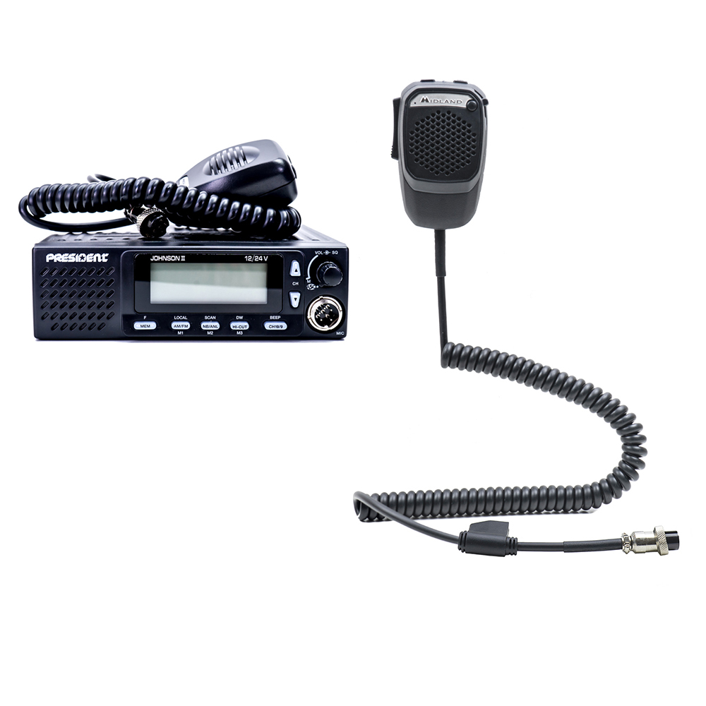 Kit CBTalk Statie radio CB President Johnson II + Microfon inteligent Dual Mike cu Bluetooth 6 pini