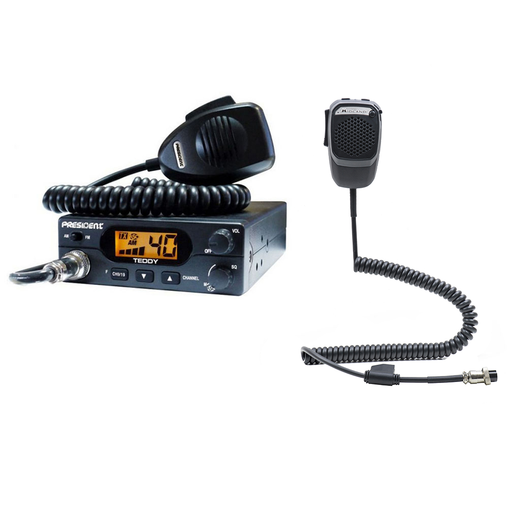 Kit cbtalk statie radio cb president teddy asc + microfon inteligent dual mike cu bluetooth 6 pini