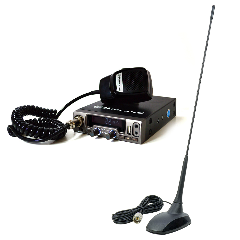 Pachet statie radio CB Midland M10 ASQ Digital + Antena PNI Extra 48 cu magnet
