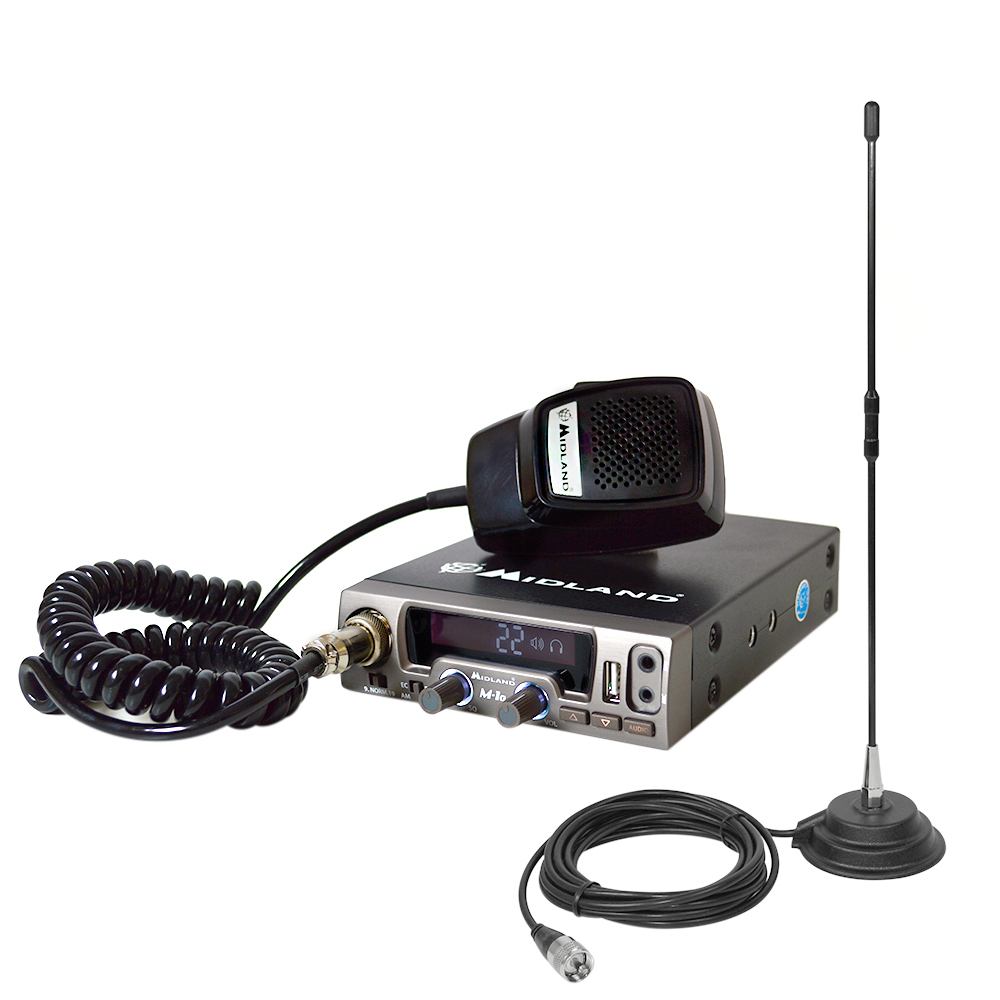 Pachet statie radio CB Midland M10 ASQ Digital, 12V + Antena CB PNI Extra 40 cu magnet